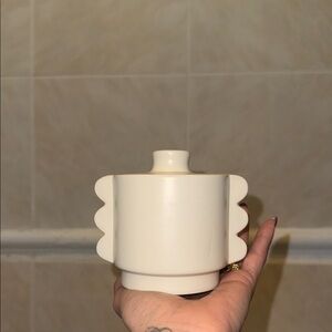 Cream Ceramic Vase with Scalloped Handles